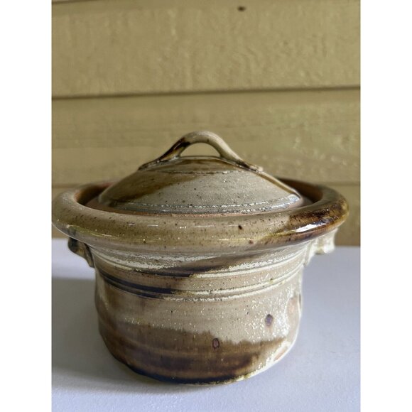 Vtg Studio Art Pottery Lidded 1Qt Casserole w/ Handles Crock Earthy Hygge - Picture 5 of 16